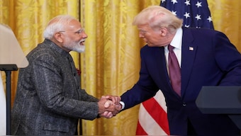 US President Donald Trump and Indian Prime Minister Narendra Modi shake hands as they attend a joint press conference at the White House in Washington, D.C., US, on February 13, 2025. Reuters File 