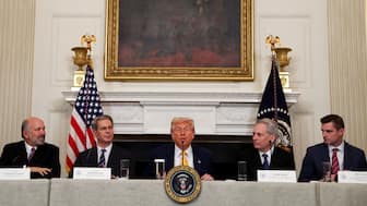 US President Donald Trump speaks as Crypto czar David Sacks, US Treasury Secretary Scott Bessent, US Commerce Secretary Howard Lutnick, and Executive Director of the Presidential Council of Advisers for Digital Assets Bo Hines attend the White House Crypto Summit at the White House in Washington, DC, US, March 7, 2025. File Image/Reuters
