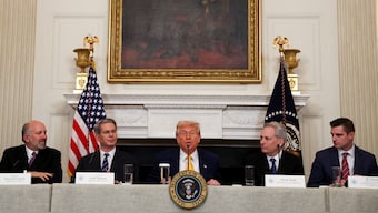 US President Donald Trump speaks as Crypto czar David Sacks, US Treasury Secretary Scott Bessent, US Commerce Secretary Howard Lutnick, and Executive Director of the Presidential Council of Advisers for Digital Assets Bo Hines attend the White House Crypto Summit at the White House in Washington, DC, US, March 7, 2025. File Image/Reuters