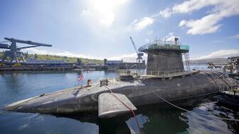 One of Britain’s Vanguard nuclear submarines, HMS Vigilant, at a naval base in Scotland. AFP File