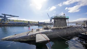 One of Britain’s Vanguard nuclear submarines, HMS Vigilant, at a naval base in Scotland. AFP File