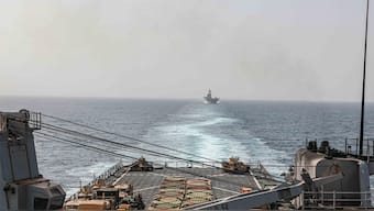 (File) USS Carter Hall and amphibious assault ship USS Bataan transit the Bab al-Mandeb strait. AP