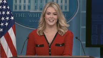 Karoline Leavitt appeared in a red and black lace dress that quickly drew attention on social media. X/@Byron_Wan
