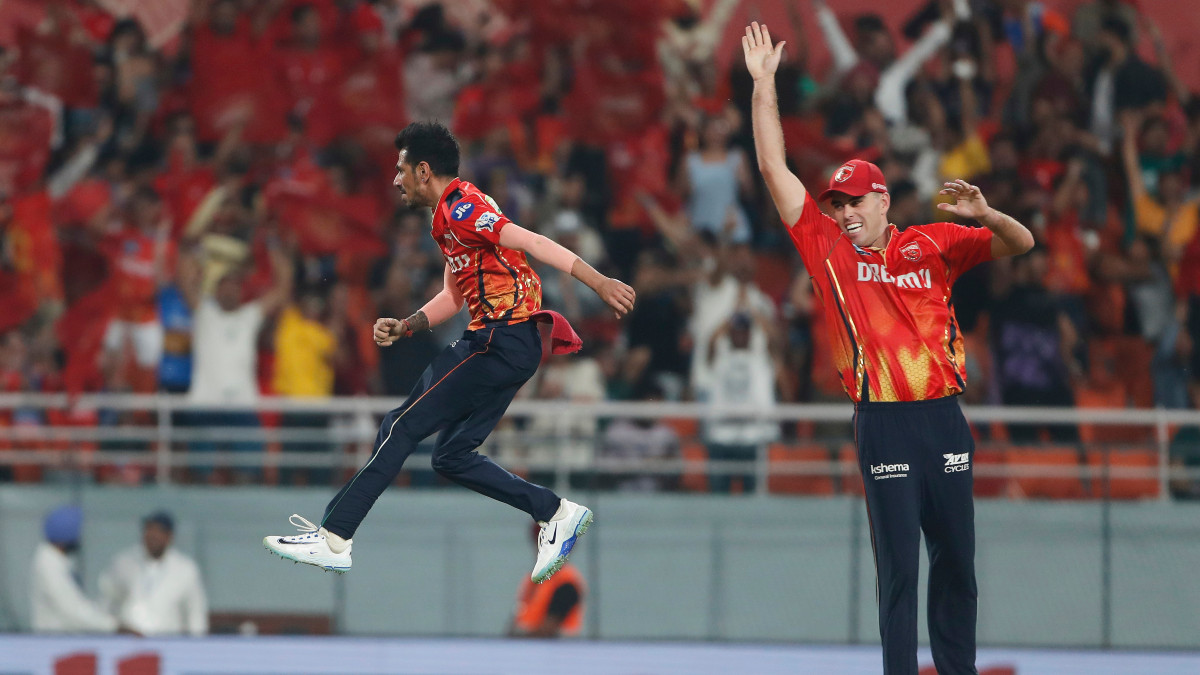 Punjab Kings leg-spinner Yuzvendra Chahal celebrates after dismissing Kolkata Knight Riders' Ramandeep Singh in Mullanpur. AP Punjab Kings leg-spinner Yuzvendra Chahal celebrates after dismissing Kolkata Knight Riders' Ramandeep Singh in Mullanpur. AP