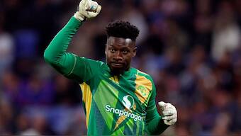 Manchester United's Andre Onana celebrates his team's goal. Image: Reuters 
