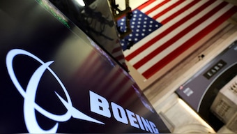 A screen displays the logo for Boeing on the floor at the New York Stock Exchange (NYSE) in New York City. The shares of the company  slid on Tuesday (April 15) after China said it is halting deliveries of the jet. File photo/Reuters