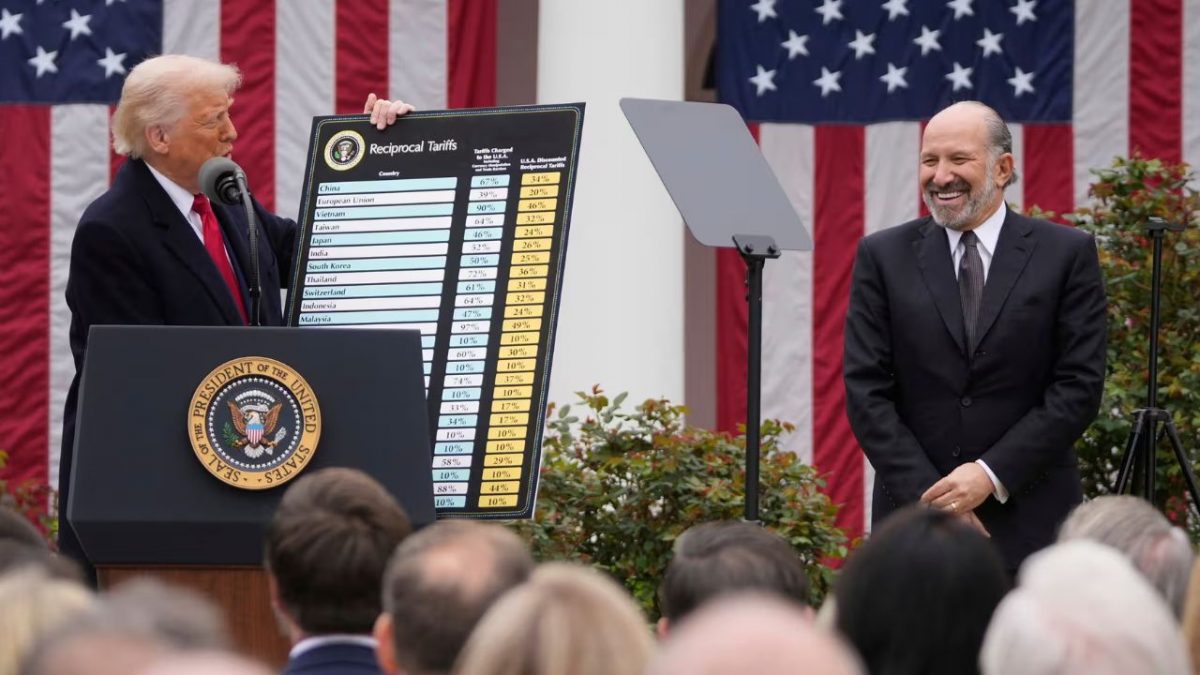 President Donald Trump speaks during an event to announce new tariffs in the Rose Garden at the White House, Wednesday, April 2, 2025, in Washington, as Commerce Secretary Howard Lutnick listens. Source: AP President Donald Trump speaks during an event to announce new tariffs in the Rose Garden at the White House, Wednesday, April 2, 2025, in Washington, as Commerce Secretary Howard Lutnick listens. Source: AP