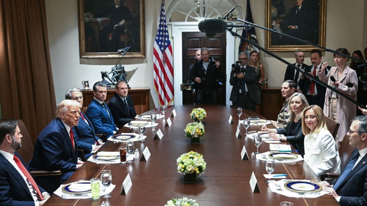 US President Donald Trump meets with Italian Prime Minister Giorgia Meloni in the Cabinet Room of the White House before luncheon, in Washington, DC, on April 17, 2025. Source: AFP US President Donald Trump meets with Italian Prime Minister Giorgia Meloni in the Cabinet Room of the White House before luncheon, in Washington, DC, on April 17, 2025. Source: AFP