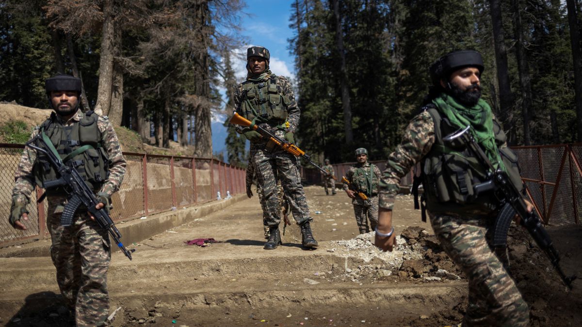 Indian security force personnel stand guard at the site of the terror attack in Baisaran, near Pahalgam, in south Kashmir's Anantnag district. Tensions between India and Pakistan have escalated since the April 22 massacre. Reuters Indian security force personnel stand guard at the site of the terror attack in Baisaran, near Pahalgam, in south Kashmir's Anantnag district. Tensions between India and Pakistan have escalated since the April 22 massacre. Reuters