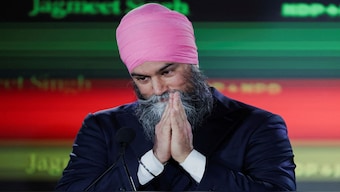 New Democratic Party (NDP) leader Jagmeet Singh gestures at his election night headquarters in Burnaby, British Columbia, Canada. He announced that he is stepping down as the party head following its poor performance at the polls. Reuters