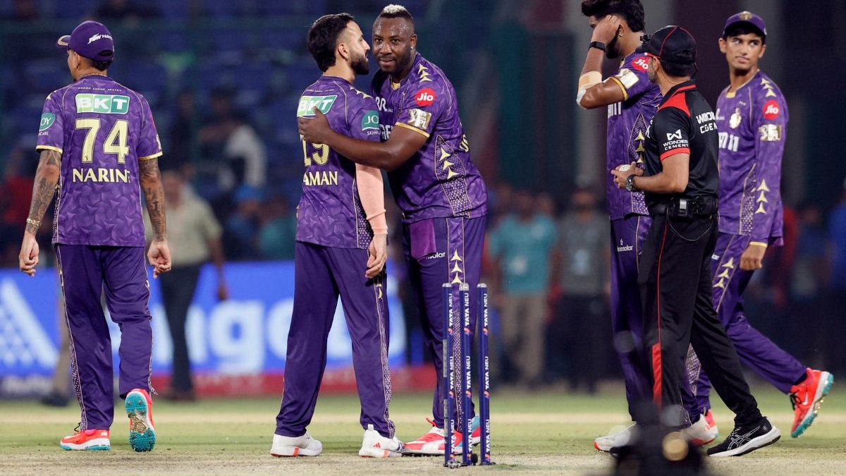 KKR players celebrate a crucial win against DC to keep their IPL 2025 playoff hopes alive. Image: Reuters KKR players celebrate a crucial win against DC to keep their IPL 2025 playoff hopes alive. Image: Reuters