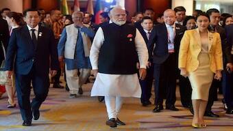 Myanmar's junta leader Min Aung Hlaing, Prime Minister Narendra Modi and Thailand's Prime Minister Paetongtarn Shinawatra arrive ahead of the 6th BIMSTEC Summit, in Bangkok, Thailand, April 4, 2025. Thailand Government House/Handout via REUTERS 