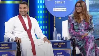 Sri Lankan Member of Parliament Namal Rajapaksa (R) and Uza Mariya Didi, Former Minister of Defence, Republic of Maldives (L) at News18 Rising Summit. NW18