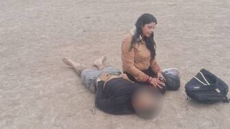 The picture of Himani Narwal next to her husband's body was widely shared after the attack. PTI