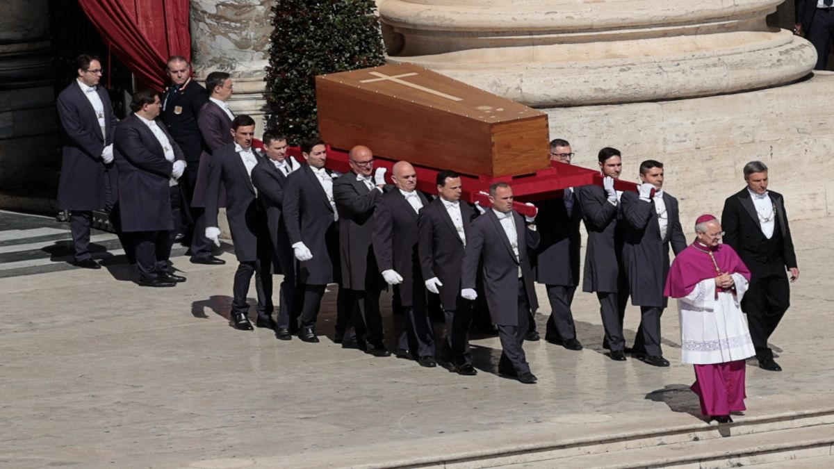 Pallbearers carry the coffin of Pope Francis, at the Vatican. Reuters Pallbearers carry the coffin of Pope Francis, at the Vatican. Reuters