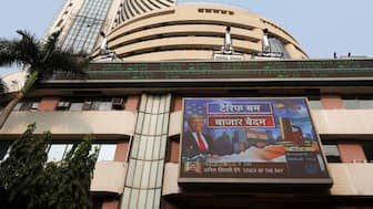 A screen displays US President Donald Trump, at the Bombay Stock Exchange (BSE) after Trump's tariff plan announcement, in Mumbai, India, April 3. Reuters