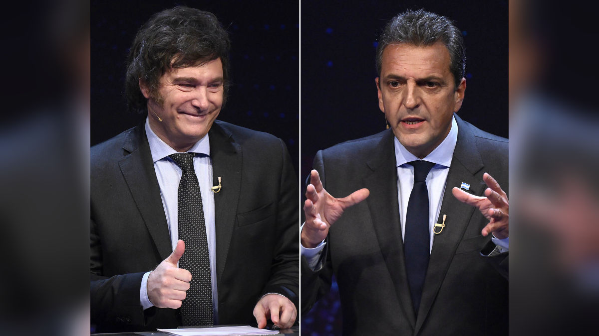 Javier Milei (left), and Sergio Massa during a debate in Buenos Aires. (Photo: New York Times) Javier Milei (left), and Sergio Massa during a debate in Buenos Aires. (Photo: New York Times)