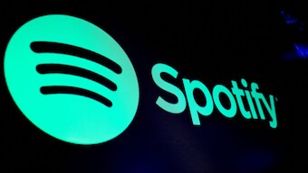 A screen displays the logo of Spotify. File image/ Reuters
