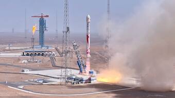 The Zhuque-2E Y2 carrier rocket, a methane-powered rocket developed by LandSpace Technology, takes off from the Jiuquan Satellite Launch Center to launch six satellites into orbit, in China, in this screenshot from a handout video released May 17, 2025. Reuters