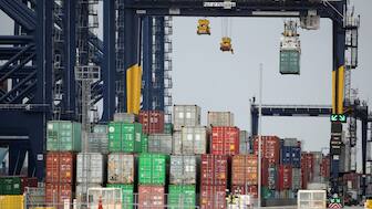 Containers are stacked at the Port of Felixstowe, Britain. Reuters