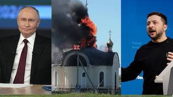 Ukraine hit Russia in a drone attack after Ukrainian President Volodymyr Zelenskyy  (R) rejected Russian President Vladimir Putin's (L) three-day truce offer ahead of Victory Day. X / AP