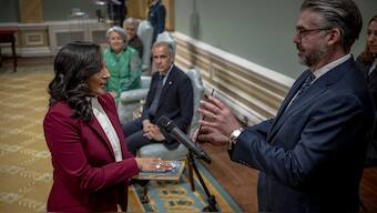 Anita Anand, Minister of Foreign Affairs, is sworn in at Rideau Hall for the cabinet's swearing-in ceremony on May 13, 2025 in Ottawa, Canada. AFP