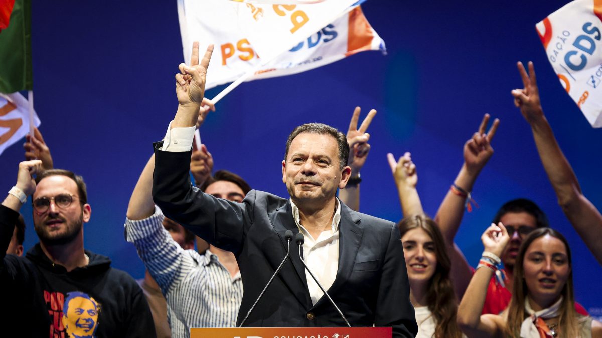Democratic Alliance (AD) party leader and Portuguese Prime Minister Luis Montenegro gestures during a campaign rally in Lisbon. AFP Democratic Alliance (AD) party leader and Portuguese Prime Minister Luis Montenegro gestures during a campaign rally in Lisbon. AFP