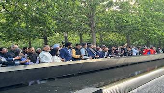 Members of All-Party delegation led by Congress MP Shashi Tharoor pay tribute at the 9/11 memorial. ANI