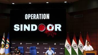 India's Foreign Secretary Vikram Misri, bottom right, addresses a press conference after India struck multiple sites inside Pakistani controlled territory with missiles under Operation Sindoor, in New Delhi, India, Wednesday, May 7, 2025. (AP Photo/Manish Swarup)