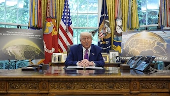 President Donald Trump speaks in the Oval Office of the White House, in Washington. AP