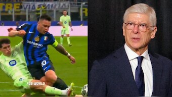 Arsene Wenger felt VAR made a mistake by awarding Lautaro Martinez a penalty as Inter Milan beat Barcelona. Images: X/Reuters