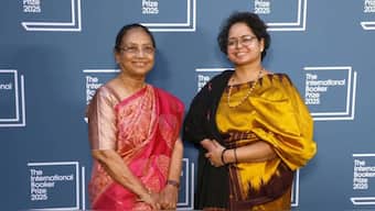 Banu Mushtaq (left) and Deepa Bhasthi, author and translator (respectively) of Heart Lamp, at the International Booker Prize 2025 ceremony in London, UK. Image/Booker Prize Foundation