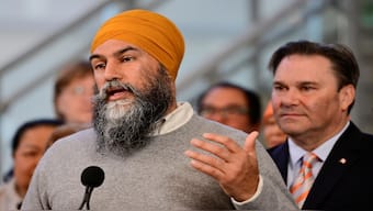 NDP Leader Jagmeet Singh makes an announcement, alongside Vancouver Kingsway MP Don Davies at a seniors' centre during an election campaign stop in Vancouver British Columbia, Canada, on April 22, 2025. Reuters File