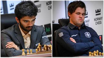 Classical world champion D Gukesh and world No 1 Magnus Carlsen in action during Round 4 of the 2025 Norway Chess in Stavanger. Image credit: Michal Walusza/Norway Chess