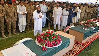 Pakistan's senior military and civil officials, along with residents, attend the funeral of a person killed in Indian airstrike on a terrorist site in Punjab province's Muridke on May 7, 2025. (Photo: AFP)
