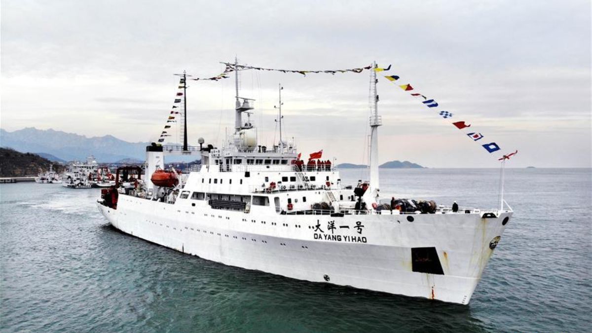 The photograph shows China's Da Yang Yi Hao, which is believed to be a spy ship in the garb of a scientific vessel. The photograph shows China's Da Yang Yi Hao, which is believed to be a spy ship in the garb of a scientific vessel.