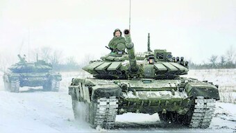 The photograph shows Russia's military driving tanks during military exercises in the Leningrad region of Russia. (Photo: Reuters)