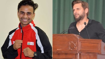 Indian boxer Gaurav Bidhuri criticises Shahid Afridi and Pakistan after Pahalgam terror attack. Images: PTI/Shahid Afridi on X
