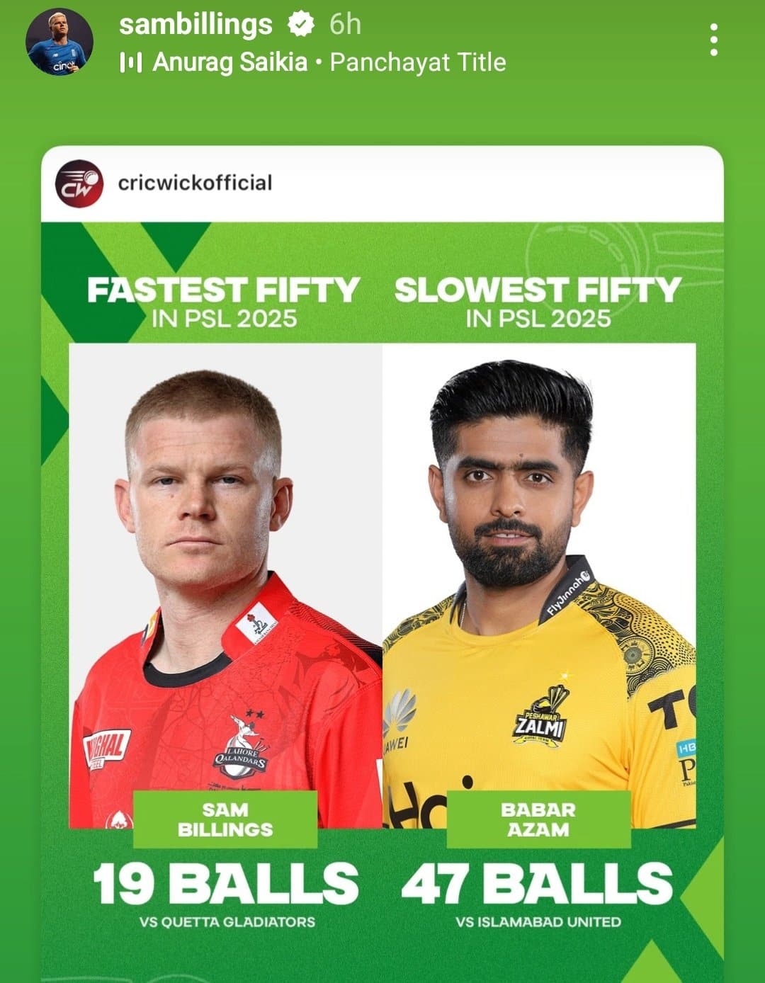 Sam Billings' Instagram story sparks social media stir against Babar ...