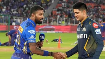 Captains Shubman Gill and Hardik Pandya shake hands during toss in the IPL 2025 match between Gujarat Titans and Mumbai Indians in Ahmedabad. Image credit: BCCI