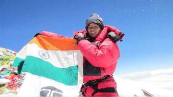 Indian mountaineer Bachendri Pal waves the tricolour. File image/X
