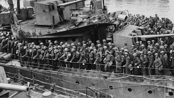 Troops of the British Expeditionary Force landed from a destroyer at a British Port on June 1, 1940 after being evacuated following heroic fighting from Flanders. File image/AP