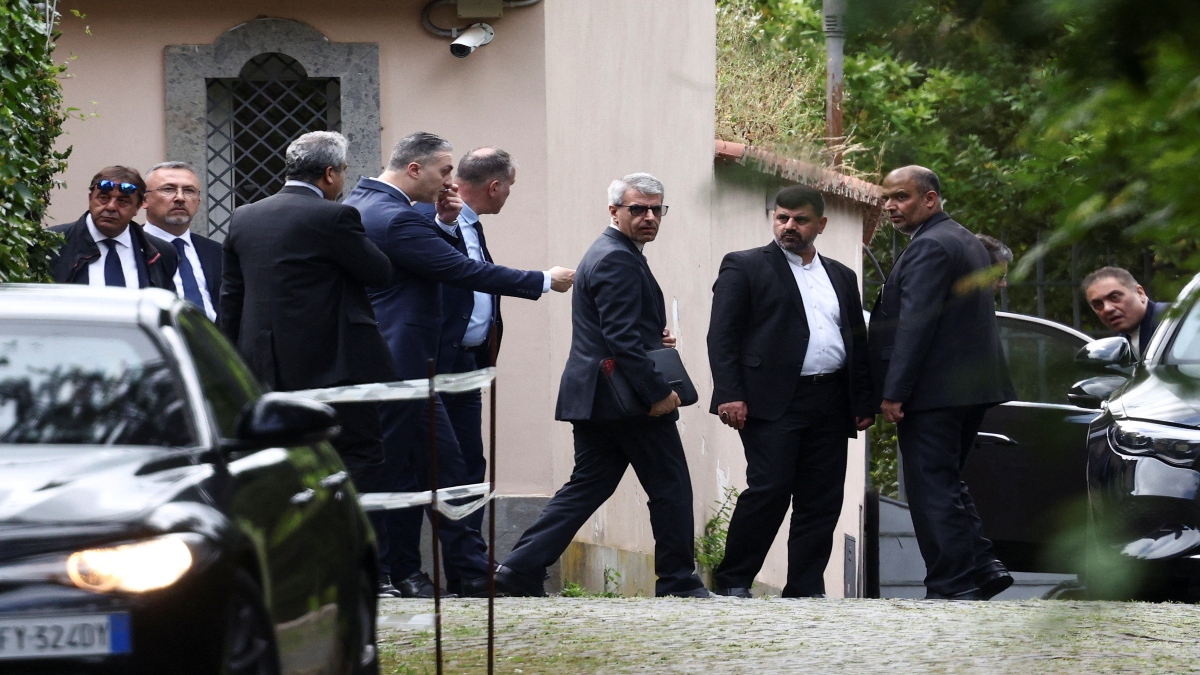 Members of the Iranian delegation leave the Omani embassy, where the fifth round of US-Iran talks takes place, in Rome, Italy, on Friday. Reuters Members of the Iranian delegation leave the Omani embassy, where the fifth round of US-Iran talks takes place, in Rome, Italy, on Friday. Reuters