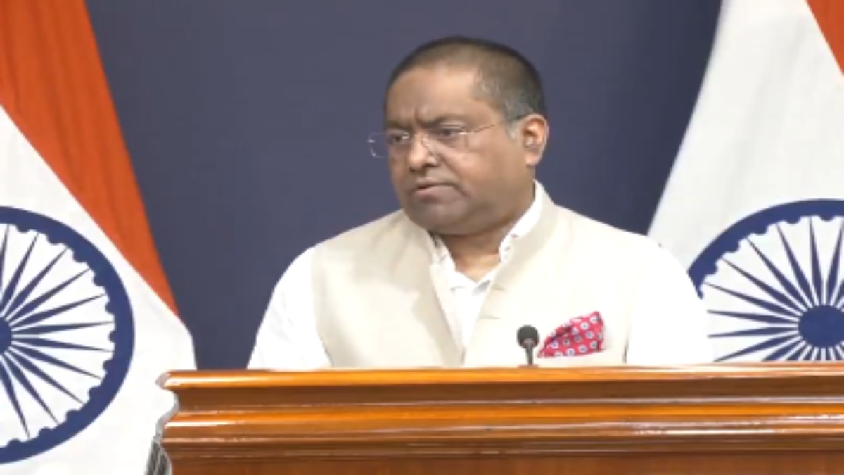 MEA Spokesperson Randhir Jaiswal addressing the media on Thursday. ANI MEA Spokesperson Randhir Jaiswal addressing the media on Thursday. ANI