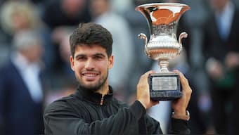Carlos Alcaraz won his maiden Italian Open title after beating local favourite Jannik Sinner in the final in Rome. AP