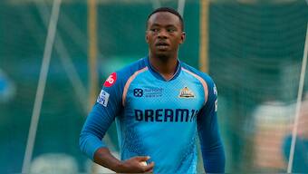 South African pacer Kagiso Rabada at a training session at the Wankhede Stadium ahead of Gujarat Titans away game against Mumbai Indians. PTI