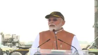 Prime Minister addresses the air force personnel at the Adampur airbase in Punjab on Tuesday. ANI