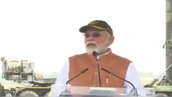 Prime Minister addresses the air force personnel at the Adampur airbase in Punjab on Tuesday. ANI
