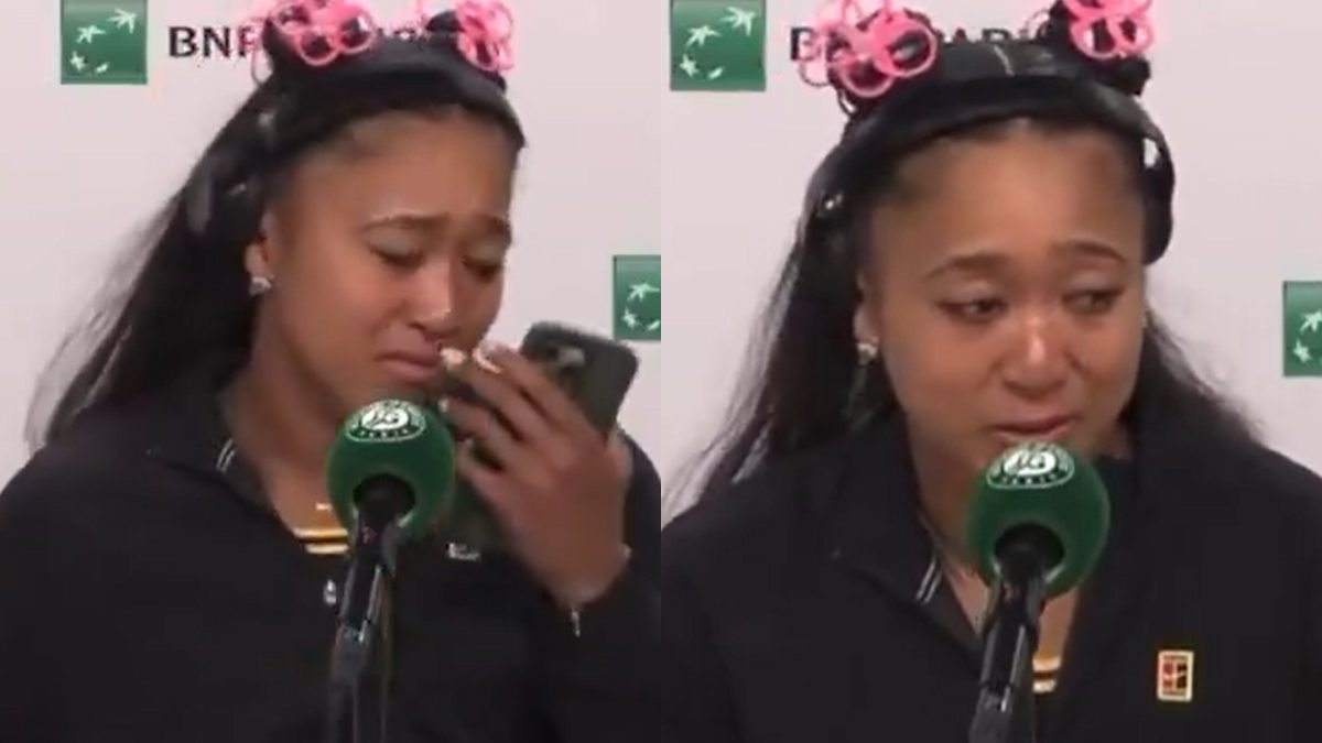 Naomi Osaka walked out of a tearful press conference after French Open exit. Images: X
 Naomi Osaka walked out of a tearful press conference after French Open exit. Images: X