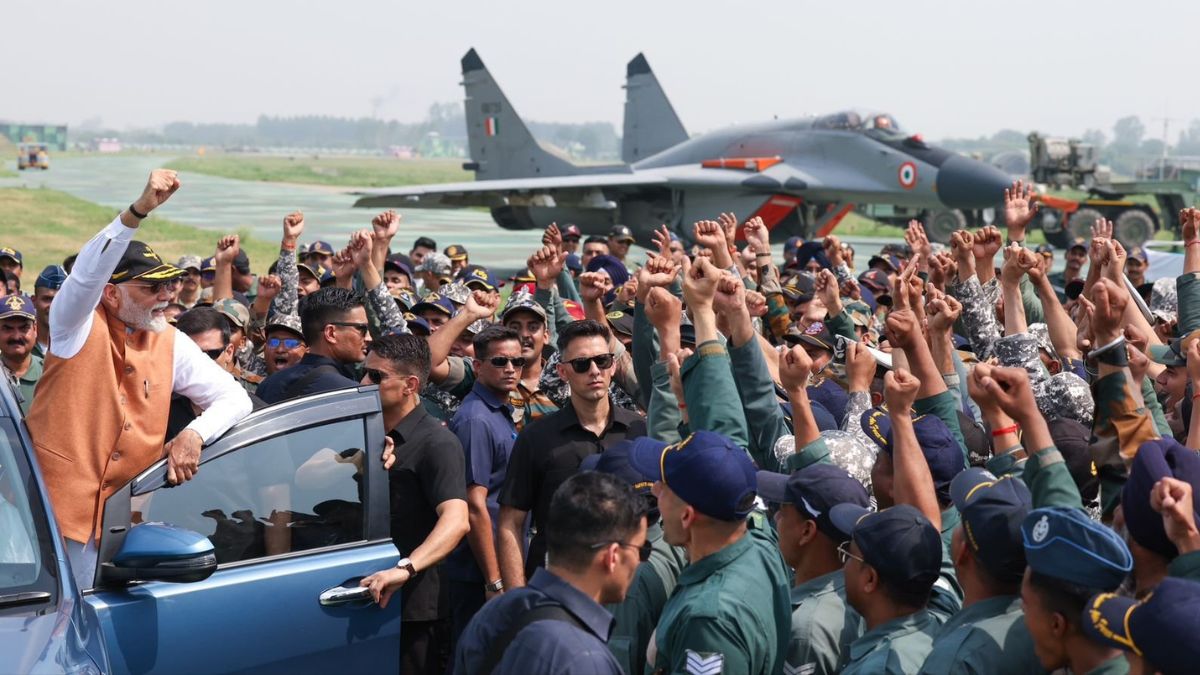 Prime Minister Narendra Modi visited Adampur airbase on Tuesday, a day after he made a speech to the nation on Operation Sindoor. Image: X/@narendramodi Prime Minister Narendra Modi visited Adampur airbase on Tuesday, a day after he made a speech to the nation on Operation Sindoor. Image: X/@narendramodi